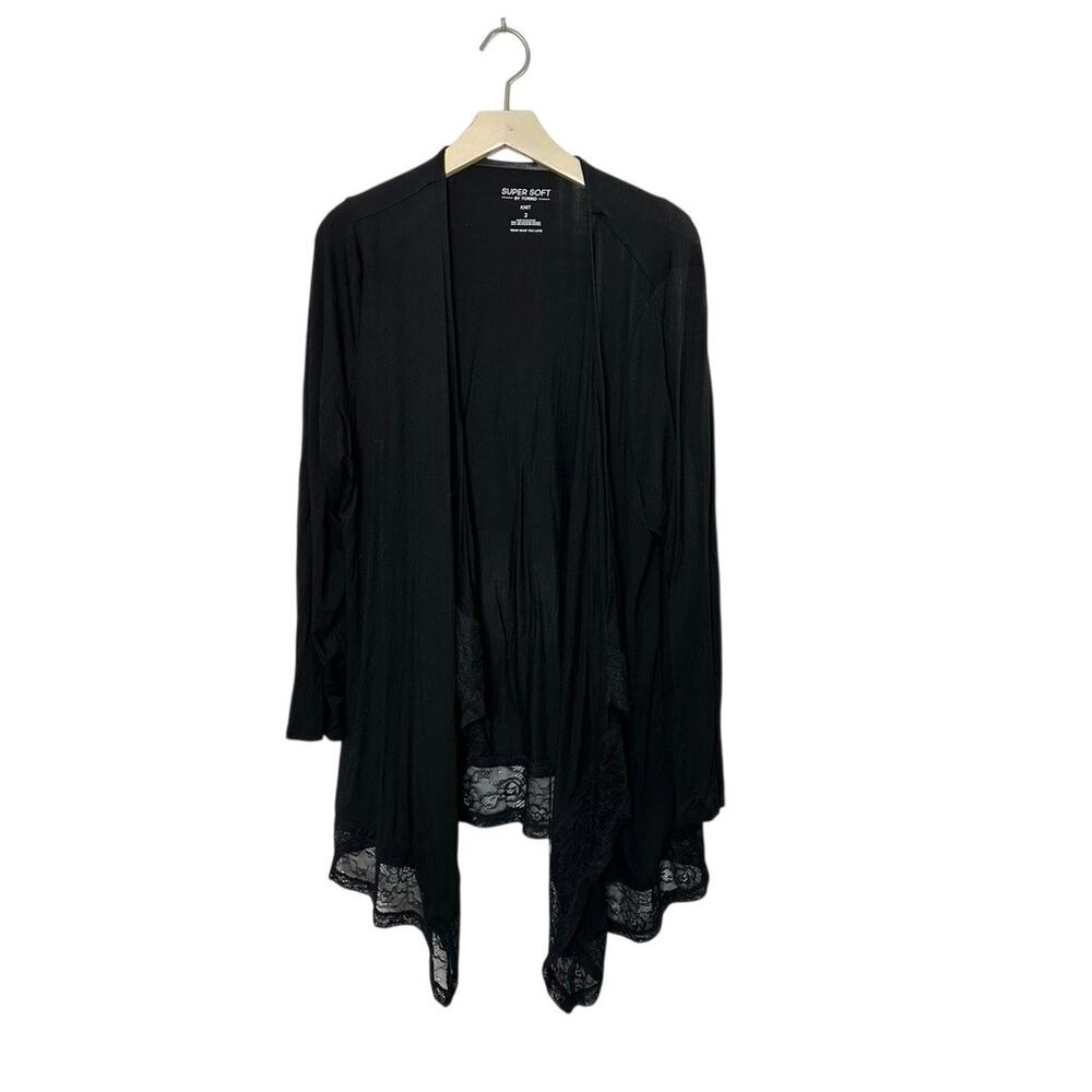 Torrid Super Soft Black Lace Trim Drape Front Cardigan 14/16 1X New